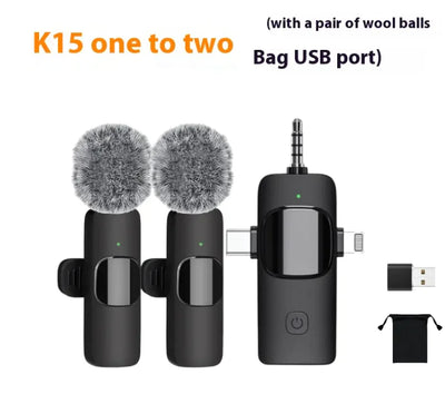 Wireless Lavalier Microphone - 3-in-1 Clip-On Mic for Phone & Camera