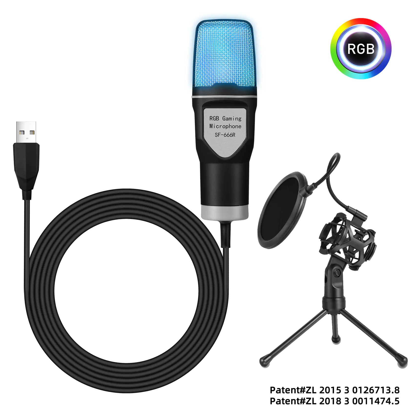 USB RGB Microphone with Stand - Gaming Streaming Podcast Mic