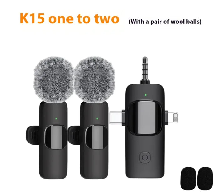 Wireless Lavalier Microphone - 3-in-1 Clip-On Mic for Phone & Camera