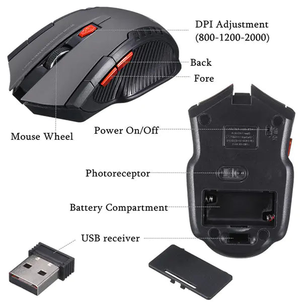 Wireless Gaming Mouse - Ergonomic Optical Mouse for PC & Laptop