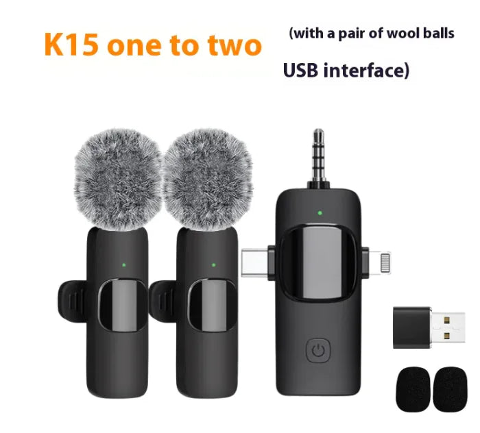 Wireless Lavalier Microphone - 3-in-1 Clip-On Mic for Phone & Camera