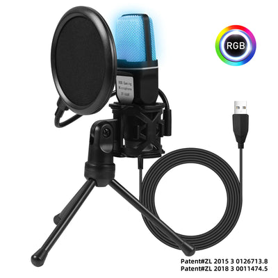 USB RGB Microphone with Stand - Gaming Streaming Podcast Mic