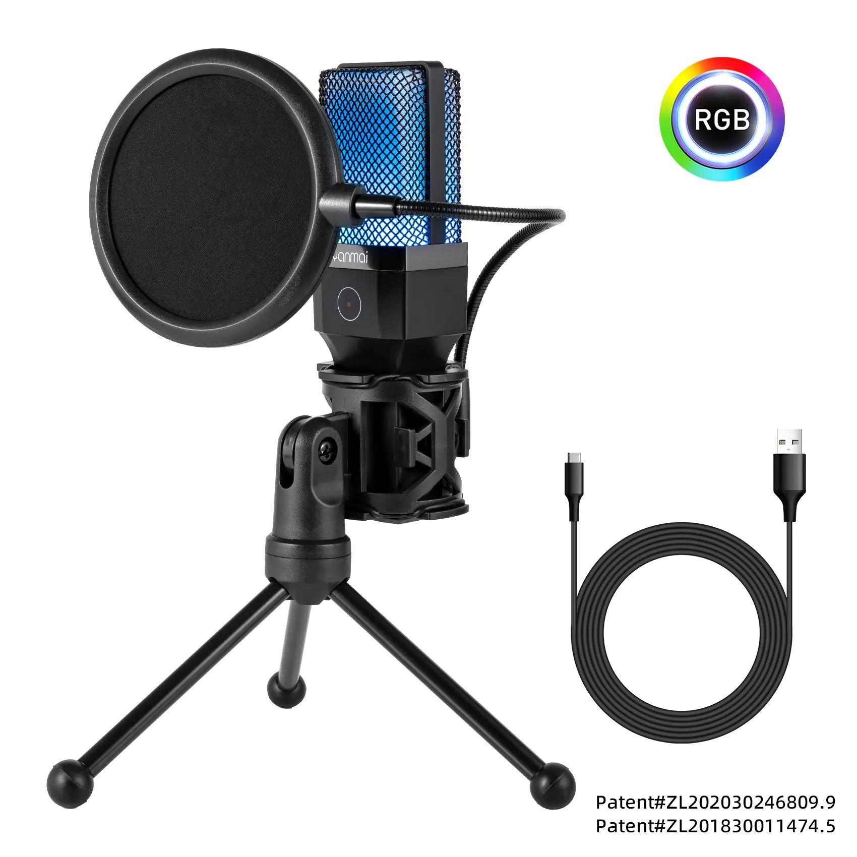 USB RGB Microphone with Stand - Gaming Streaming Podcast Mic