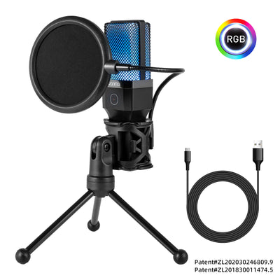 USB RGB Microphone with Stand - Gaming Streaming Podcast Mic