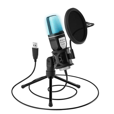 USB RGB Microphone with Stand - Gaming Streaming Podcast Mic