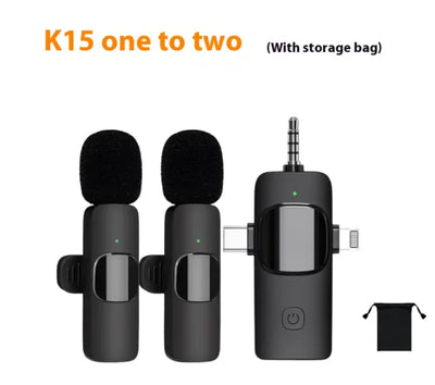 Wireless Lavalier Microphone - 3-in-1 Clip-On Mic for Phone & Camera