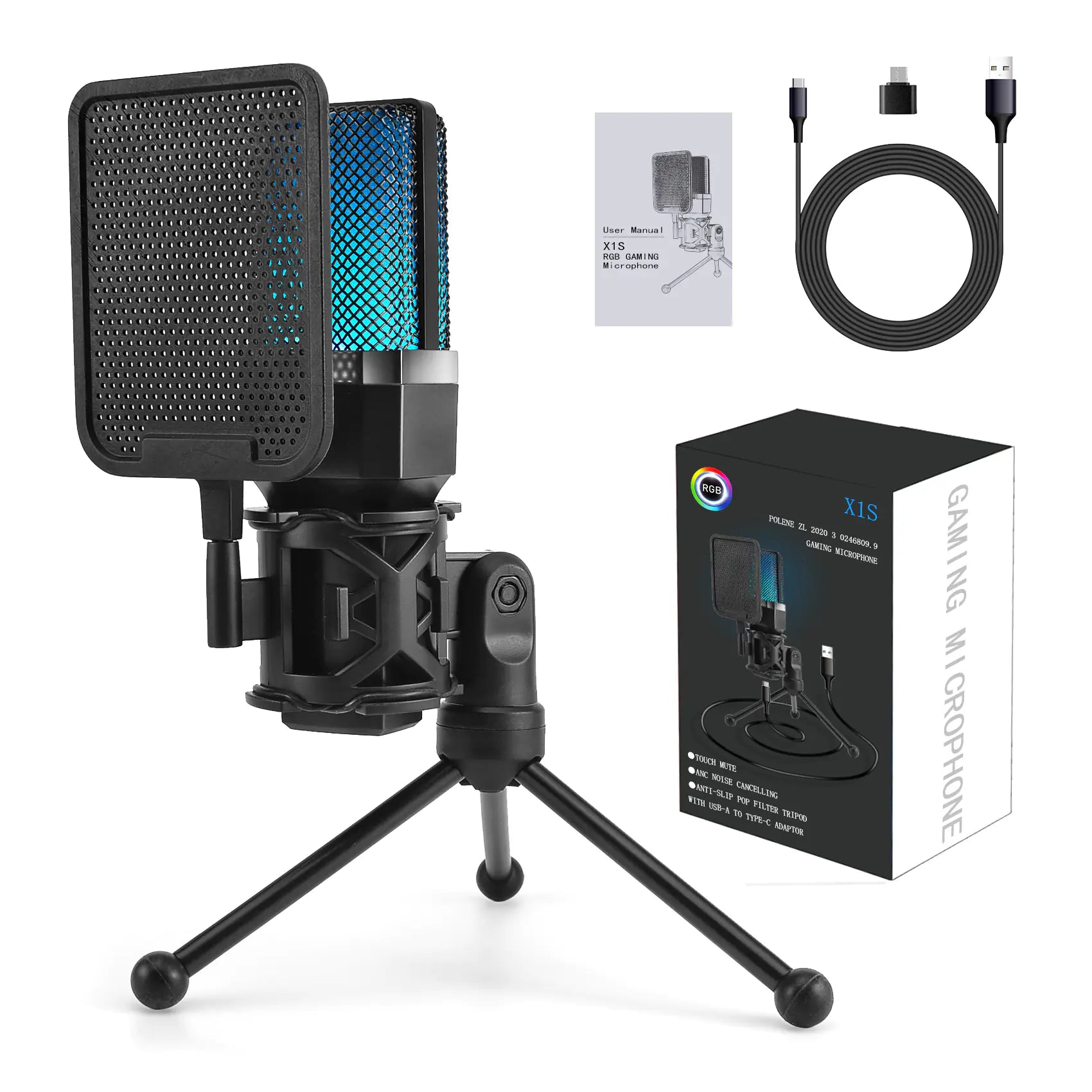 USB RGB Microphone with Stand - Gaming Streaming Podcast Mic