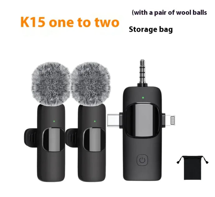Wireless Lavalier Microphone - 3-in-1 Clip-On Mic for Phone & Camera