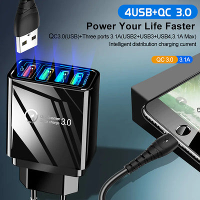 QC 3.0 Fast Charging Multi-Port USB Charger - LED Display